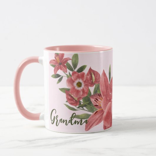Roze Waterverf Floral Oma Mok (Links)