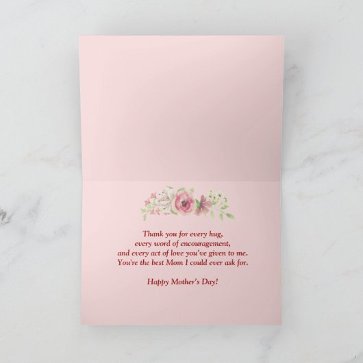 Roze Waterverf Floral op de Moederdag van Cranberr Kaart (Binnen)