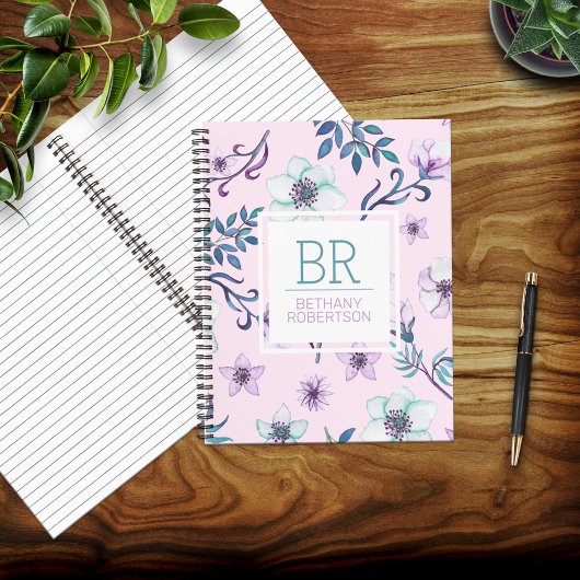  roze Waterverf Floral op maat Notitieboek