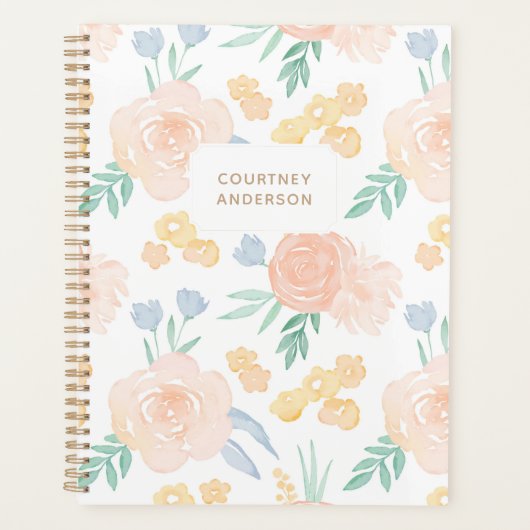 Roze Waterverf Floral op maat Planner (Voorkant)