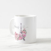 Roze Waterverf Floral Paris Cityscape Koffiemok (Voorkant links)