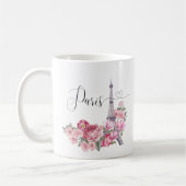 Roze Waterverf Floral Paris Cityscape Koffiemok (Links)
