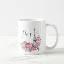 Roze Waterverf Floral Paris Cityscape Koffiemok