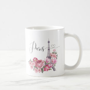 Roze Waterverf Floral Paris Cityscape Koffiemok