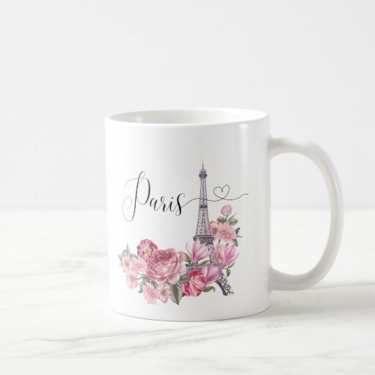 Roze Waterverf Floral Paris Cityscape Koffiemok (Rechts)