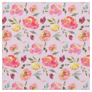 roze Waterverf Floral Patroon Stof