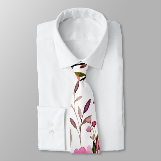 Roze  Waterverf Floral Patroon Stropdas (Gebonden)