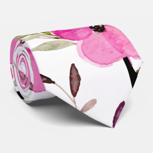 Roze  Waterverf Floral Patroon Stropdas (Opgerold)