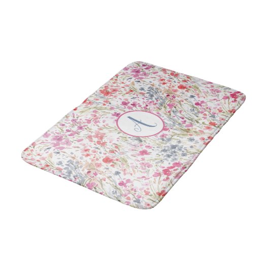 Roze Waterverf Floral Pattern Badmat (Gekanteld)