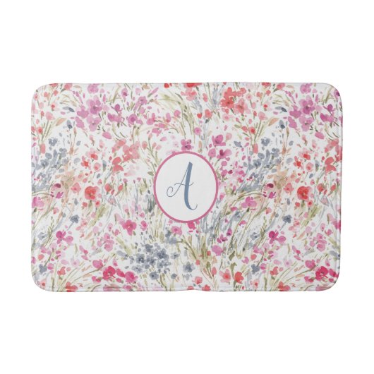 Roze Waterverf Floral Pattern Badmat (Voorkant)