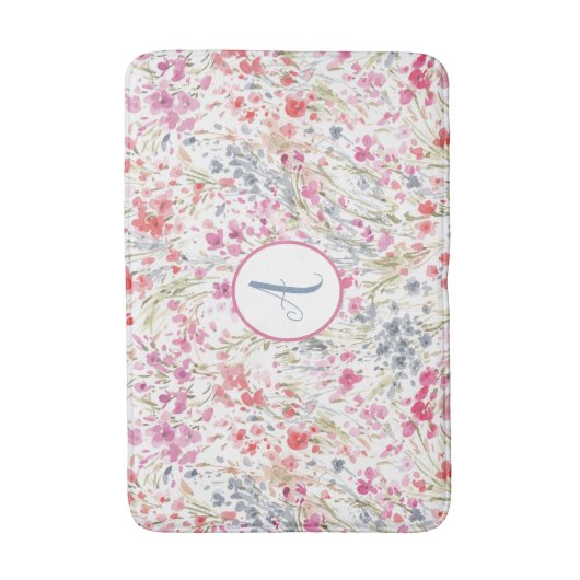 Roze Waterverf Floral Pattern Badmat (Voorkant Verticaal)