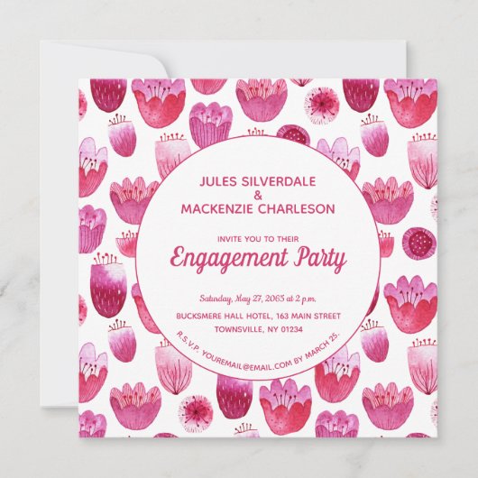 Roze Waterverf Floral Pattern Engagement Party Kaart (Voorkant)