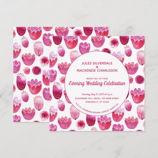 Roze Waterverf Floral Pattern Evening Kaart (Voorkant / Achterkant)