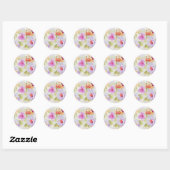 Roze Waterverf Floral Pattern Ronde Sticker (Vel)