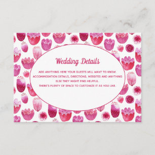 Roze Waterverf Floral Pattern Weddenschap Details Informatiekaartje