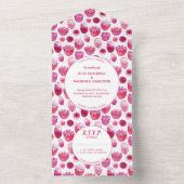 Roze Waterverf Floral Pattern Wedding All In One Uitnodiging (Binnen)