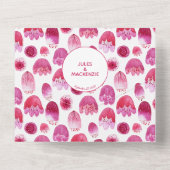 Roze Waterverf Floral Pattern Wedding All In One Uitnodiging (Achterkant)