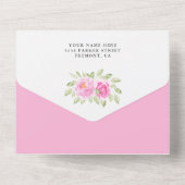 Roze Waterverf Floral Penguin Baby shower All In One Uitnodiging (Achterkant)