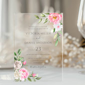 Roze Waterverf Floral Peonies Elegant Wedding Acryl Uitnodigingen
