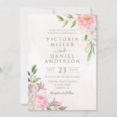 Roze Waterverf Floral Peonies Elegant Wedding Kaart (Voorkant)