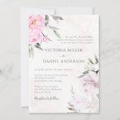 Roze Waterverf Floral Peonies Elegant Wedding Kaart (Voorkant)