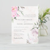 Roze Waterverf Floral Peonies Elegant Wedding Kaart (Staand voorkant)