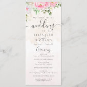 Roze Waterverf Floral Peonies Elegant Wedding Programmakaart (Voorkant)