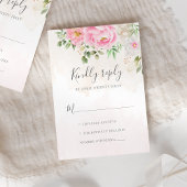 Roze Waterverf Floral Peonies Elegant Wedding RSVP Kaartje