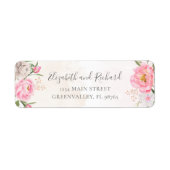 Roze Waterverf Floral Peony Elegant Adres Etiket (Voorkant)