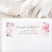 Roze Waterverf Floral Peony Elegant Adres Etiket (Insitu)