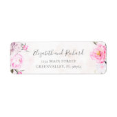 Roze Waterverf Floral Peony Elegant Adres Etiket (Voorkant)