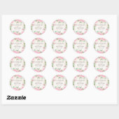 Roze Waterverf Floral Peony Elegant Wedding Ronde Sticker (Vel)