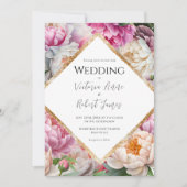 Roze Waterverf Floral Peony Modern Wedding Kaart (Voorkant)