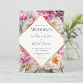 Roze Waterverf Floral Peony Modern Wedding Kaart (Staand voorkant)