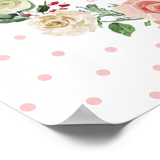 Roze Waterverf Floral Polka Dots Girl Nursery Poster (Hoek)