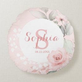 Roze Waterverf Floral Polka Dots Girl Nursery Rond Kussen