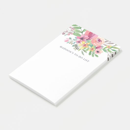 Roze Waterverf Floral Post-it® Notes (Schuin)
