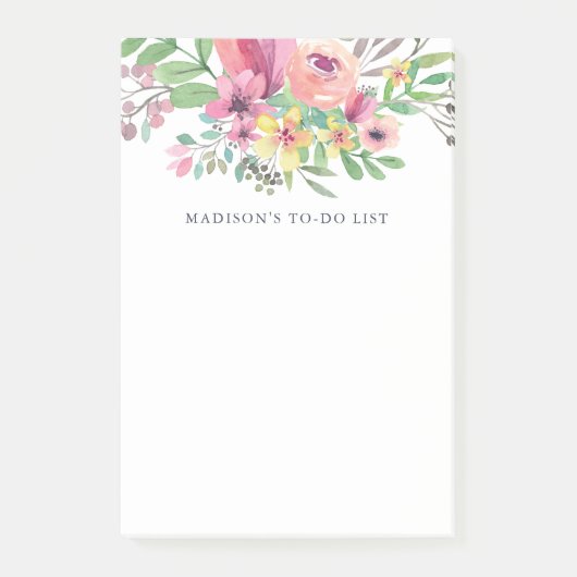 Roze Waterverf Floral Post-it® Notes (Voorkant)