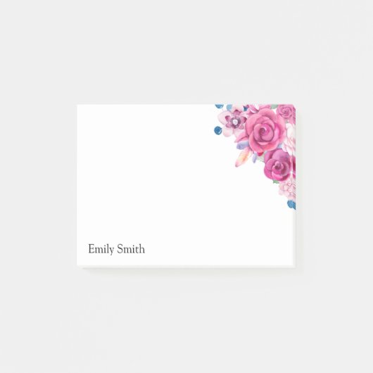 Roze Waterverf Floral Post-it® Notes (Voorkant)