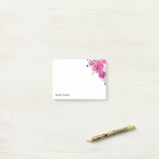 Roze Waterverf Floral Post-it® Notes (Op bureau)