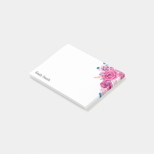 Roze Waterverf Floral Post-it® Notes (Schuin)