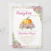 Roze Waterverf Floral Pumpkin Glitter Baby shower Kaart (Voorkant)