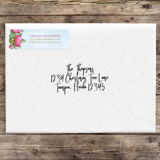 Roze Waterverf Floral Return-adres Etiket