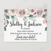 Roze Waterverf Floral Roos Gold sparen de datum Informatiekaartje (Voorkant)