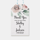 Roze Waterverf Floral Roos Gold Wedding Favor Cadeaulabel (Achterkant)