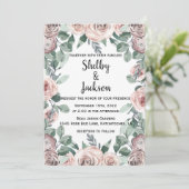 Roze Waterverf Floral Roos Gold Wedding Kaart (Staand voorkant)