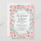 Roze Waterverf Floral Rozen parels 100e verjaardag (Voorkant)