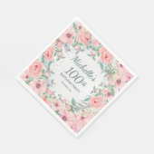 Roze Waterverf Floral Rozen parels 100e verjaardag Servet (Hoek)