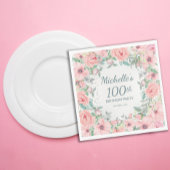 Roze Waterverf Floral Rozen parels 100e verjaardag Servet