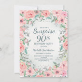 Roze Waterverf Floral Rozen parels 90e verjaardag (Voorkant)